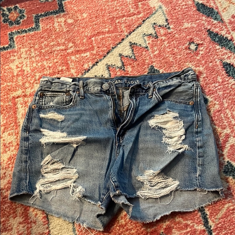American Eagle Outfitters Women's Ripped Blue Jean Shorts